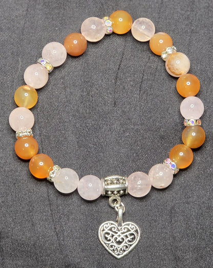 Carnelian and Rose Quartz Bracelet with Heart