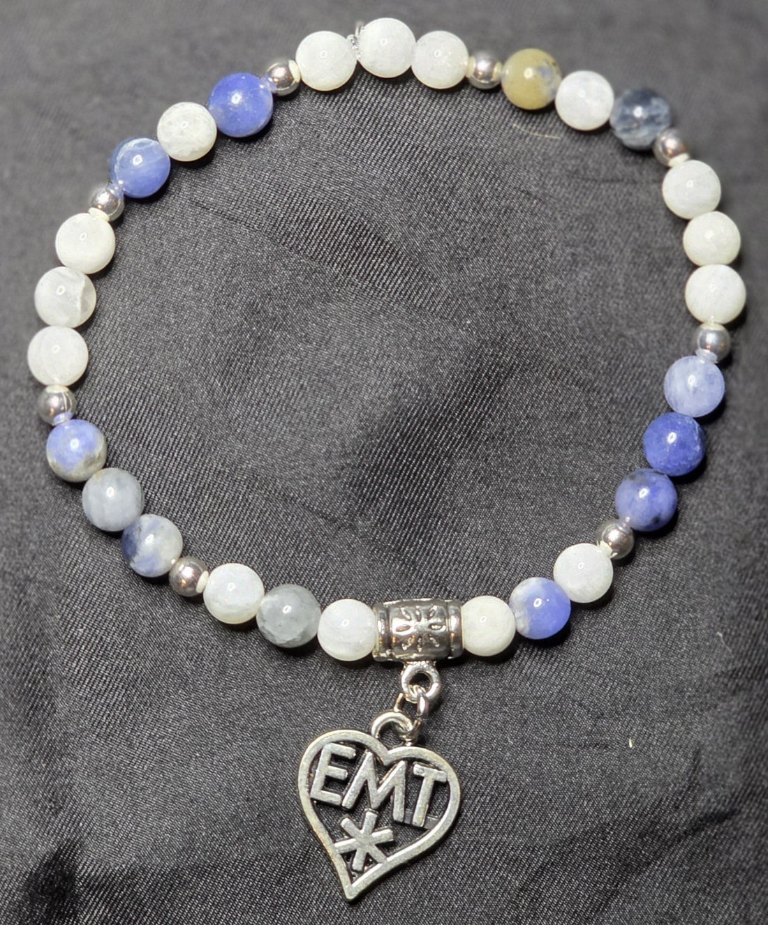 Sodalite and White Moonstone Bracelet with EMT Heart