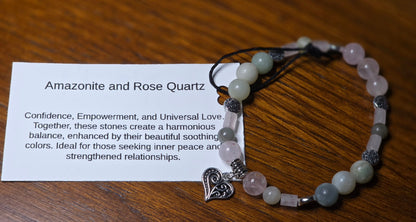 Amazonite and Rose Quartz Bracelet with Heart