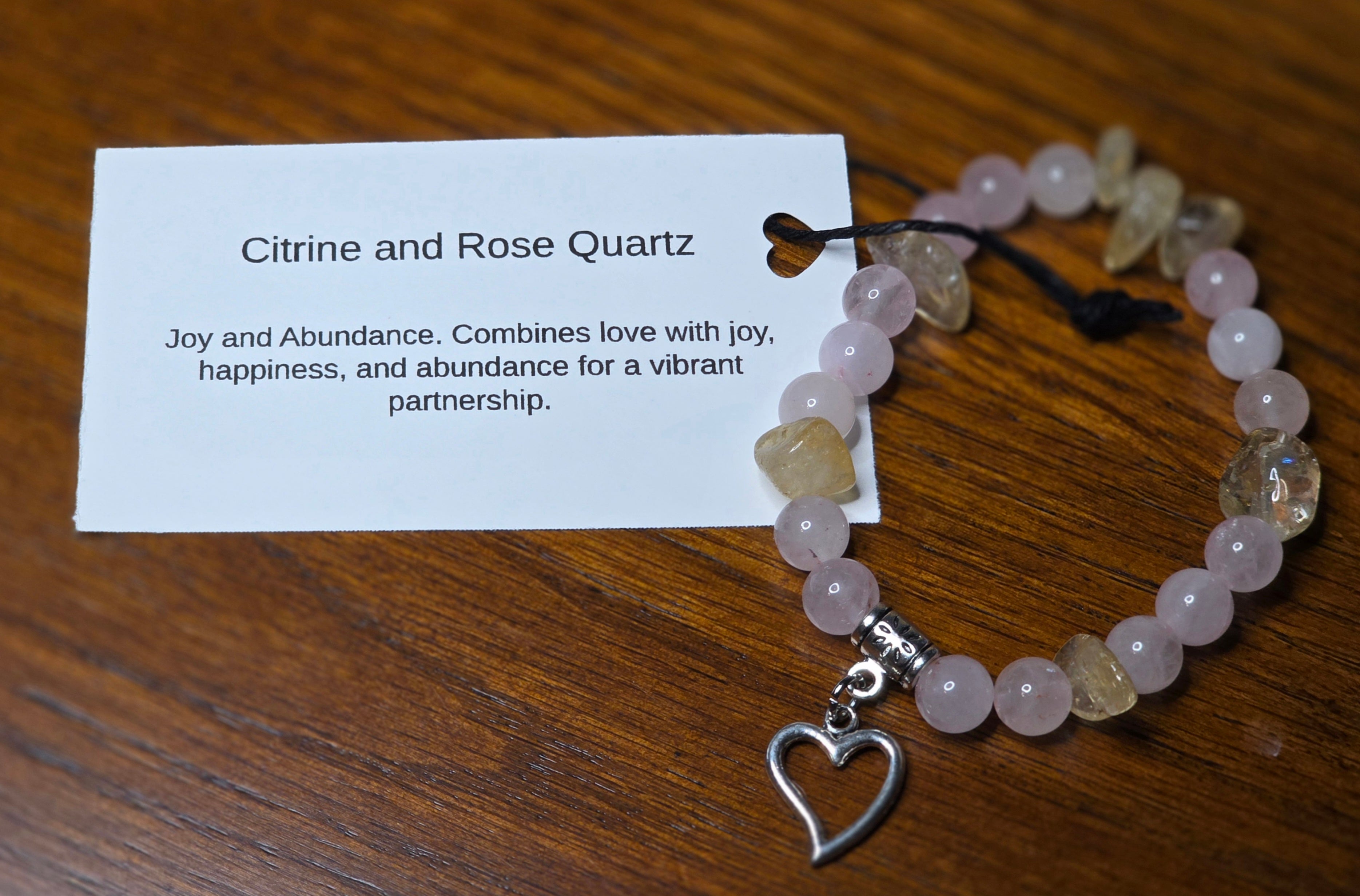 Citrine and Rose Quartz Bracelet with Heart
