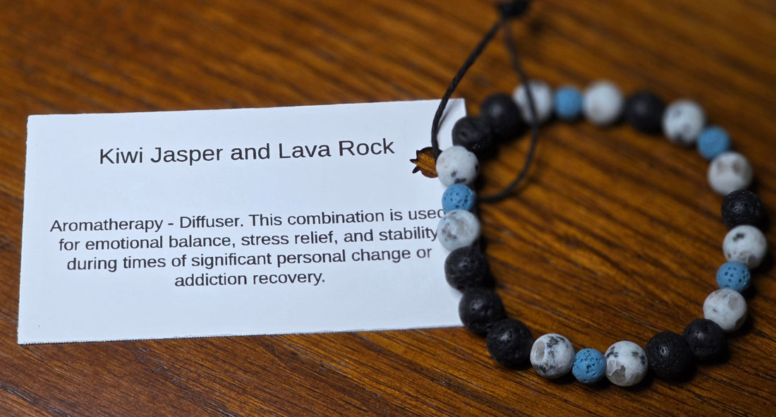 Kiwi Jasper and Lava Rock Bracelet/ Diffuser