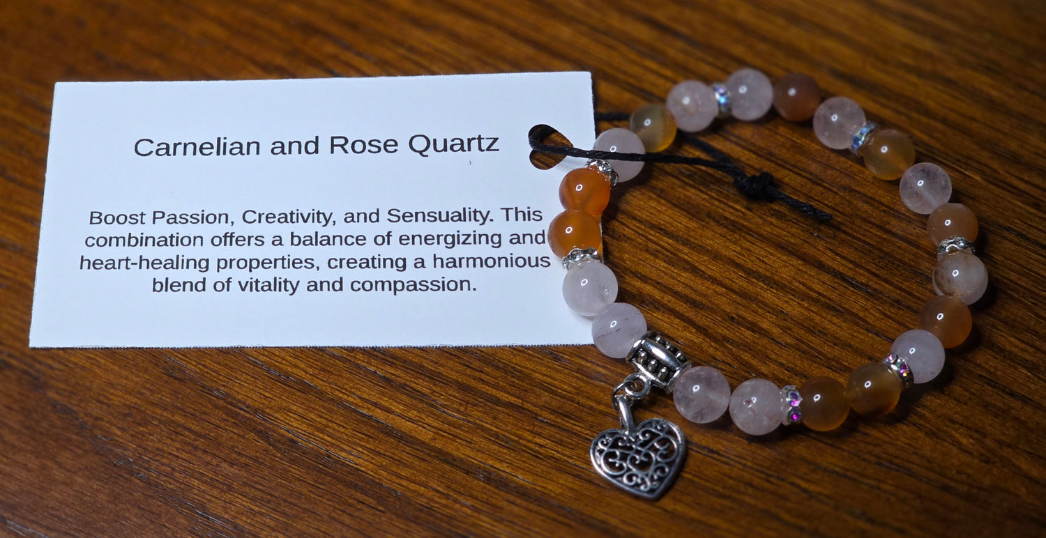 Carnelian and Rose Quartz Bracelet with Heart
