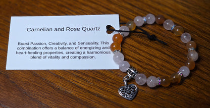 Carnelian and Rose Quartz Bracelet with Heart