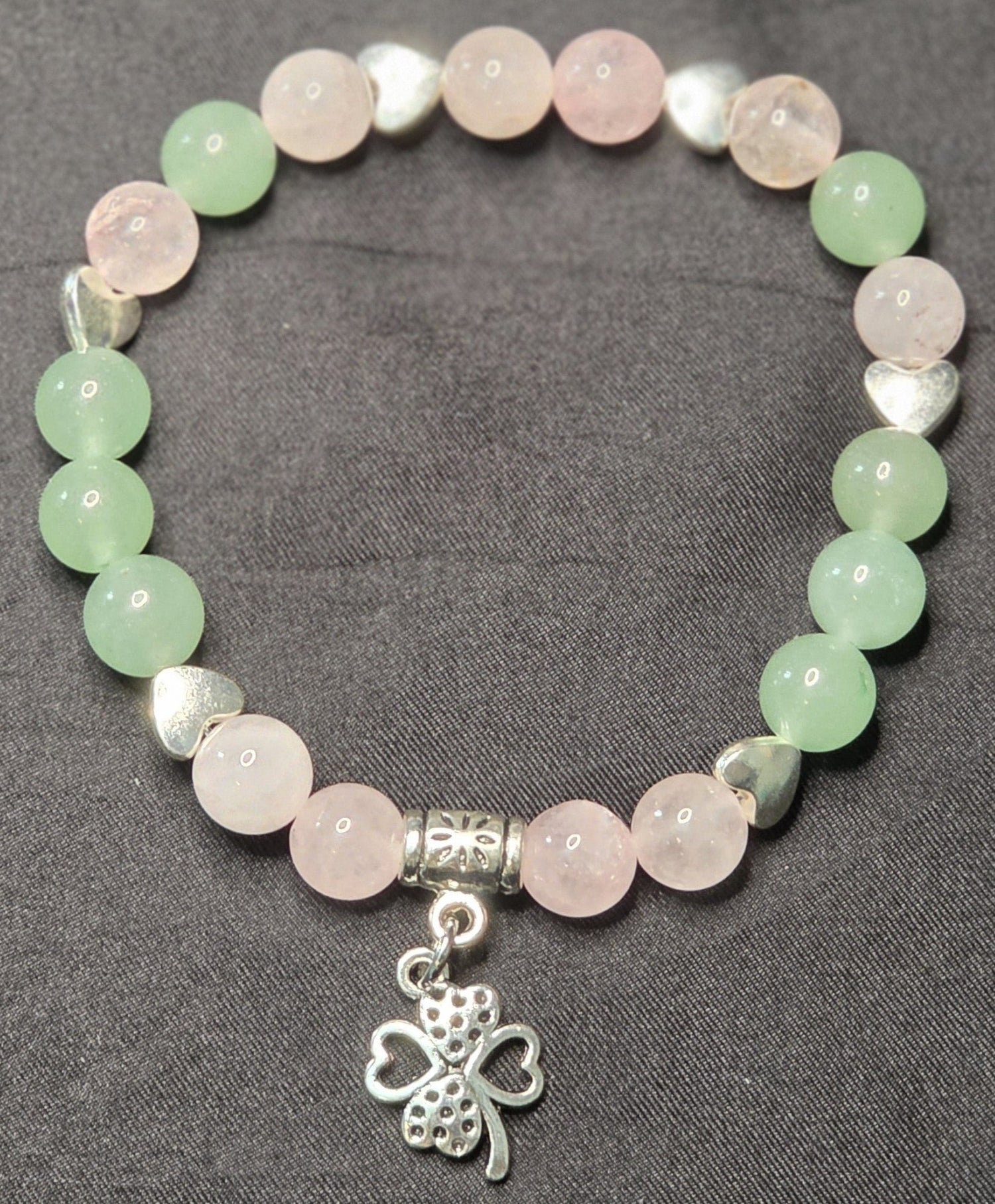 Green Aventurine and Rose Quartz Bracelet with Clover
