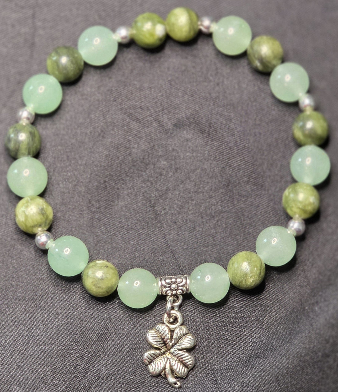 Green Aventurine and Green Jade Bracelet with Clover