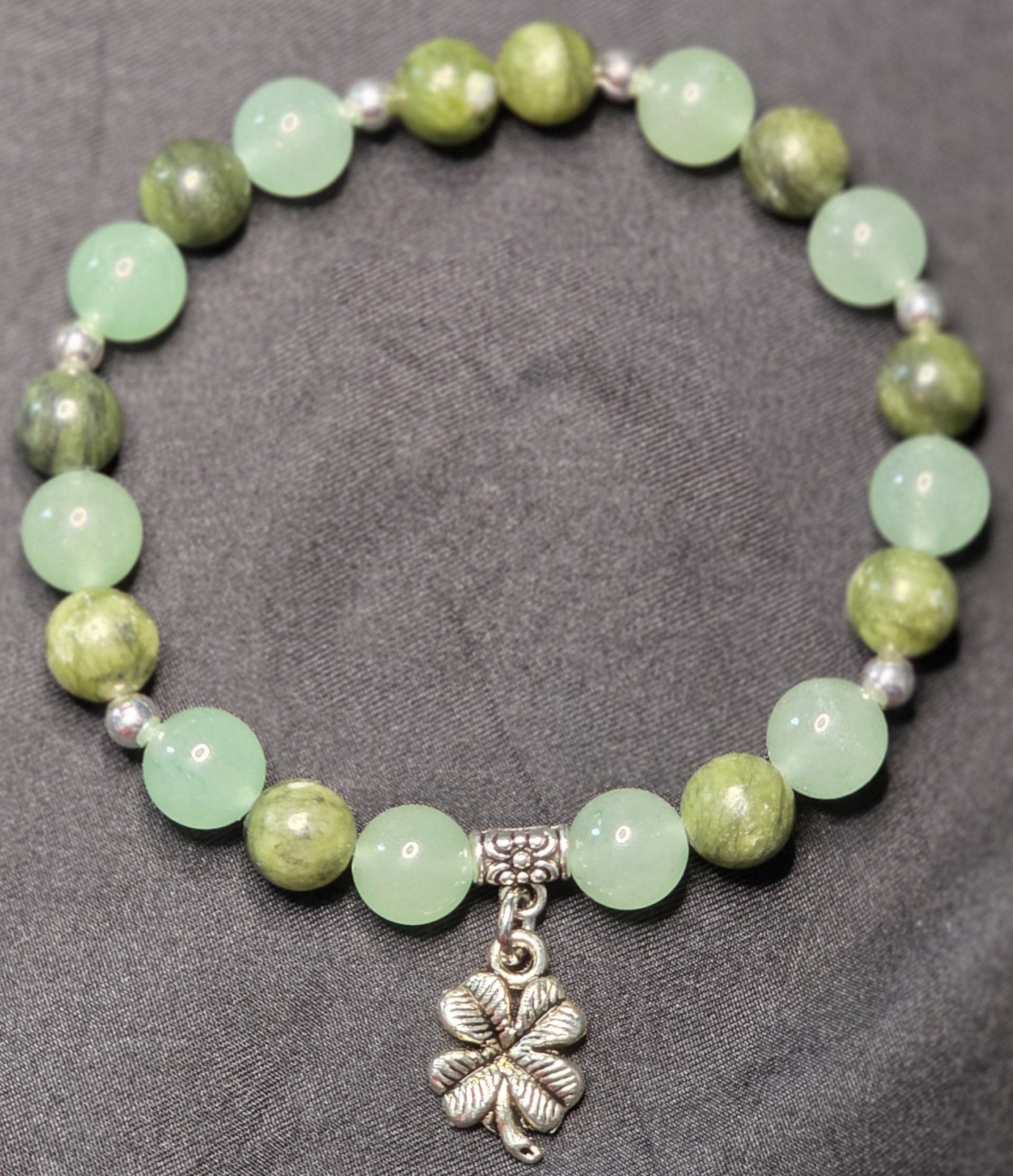 Green Aventurine and Green Jade Bracelet with Clover