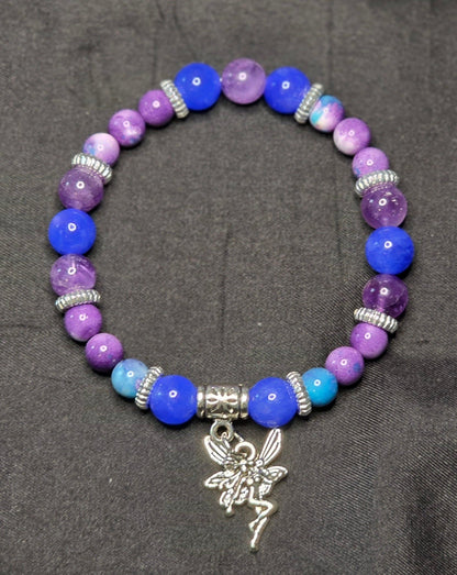 Amethyst, Blue Kyanite, and Dyed Jade Bracelet with Fairy