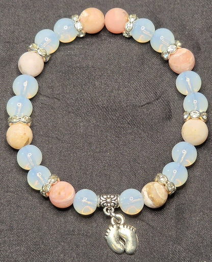 Opalite and P:ink Opal Bracelet with Baby Girl Feet