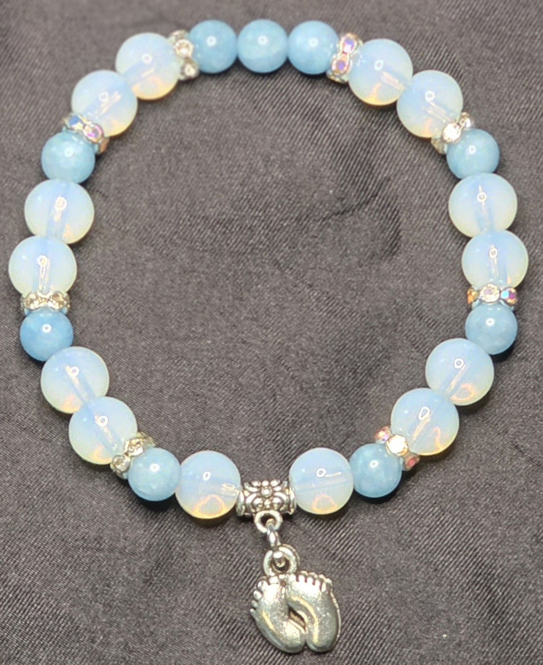 Blue Chalcedony and Opalite Bracelet with Baby Boy Feet