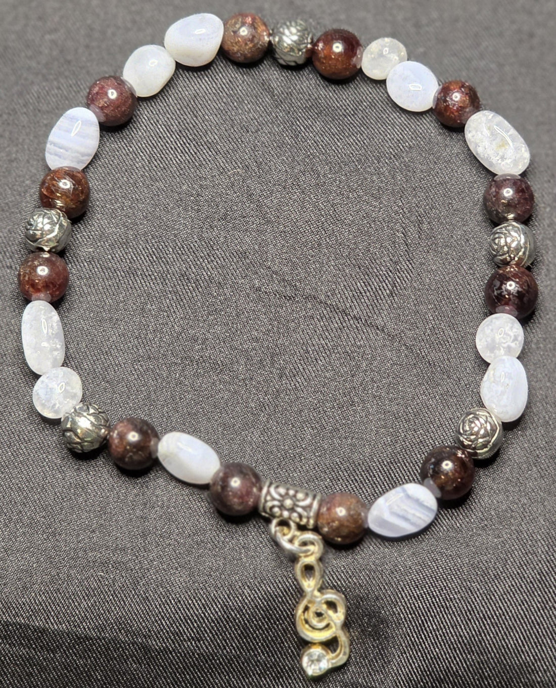 Blue Lace Agate and Garnet Bracelet with Music Symbol