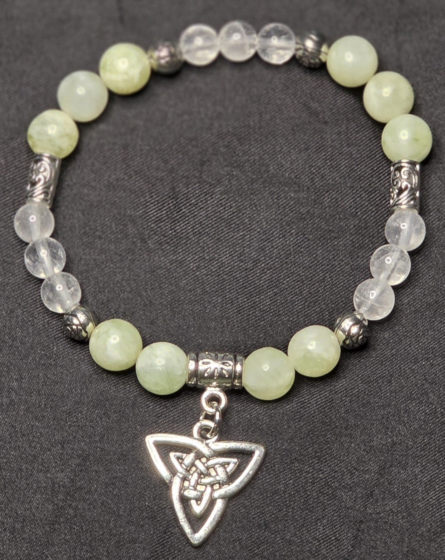 Clear Quartz and Serpentine Bracelet with Celtic Knot