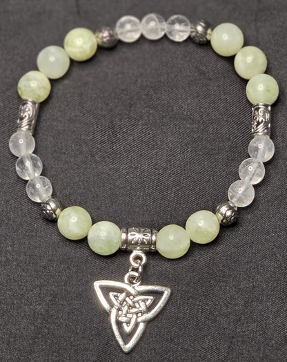 Clear Quartz and Serpentine Bracelet with Celtic Knot