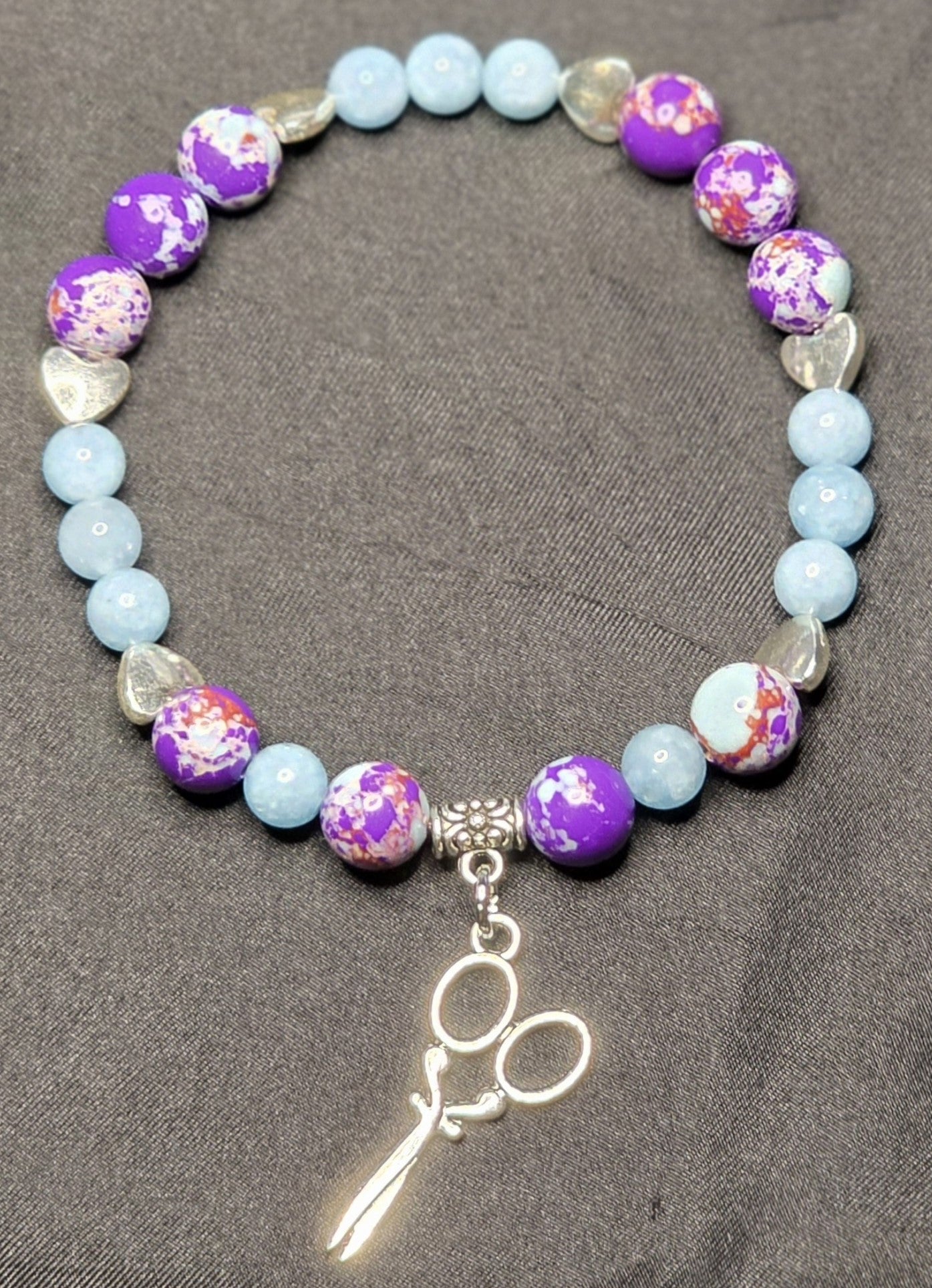 Blue Chalcedony and Dyed Jade (Purple) Bracelet with Scissors