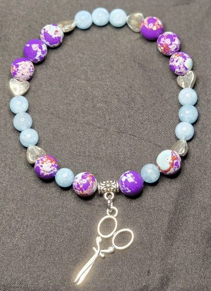Blue Chalcedony and Dyed Jade (Purple) Bracelet with Scissors