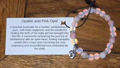 Opalite and P:ink Opal Bracelet with Baby Girl Feet
