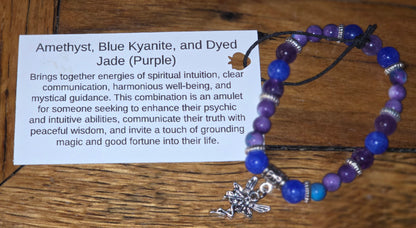 Amethyst, Blue Kyanite, and Dyed Jade Bracelet with Fairy