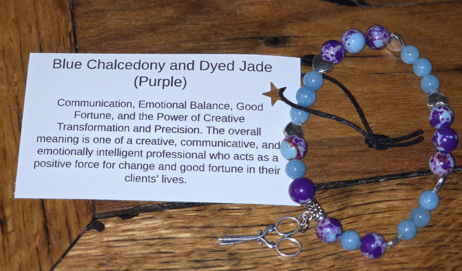 Blue Chalcedony and Dyed Jade (Purple) Bracelet with Scissors