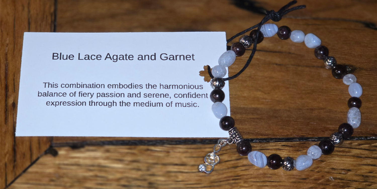 Blue Lace Agate and Garnet Bracelet with Music Symbol