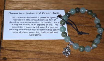 Green Aventurine and Green Jade Bracelet with Clover