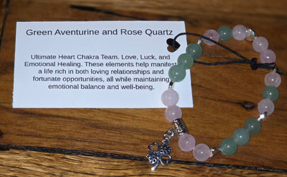 Green Aventurine and Rose Quartz Bracelet with Clover