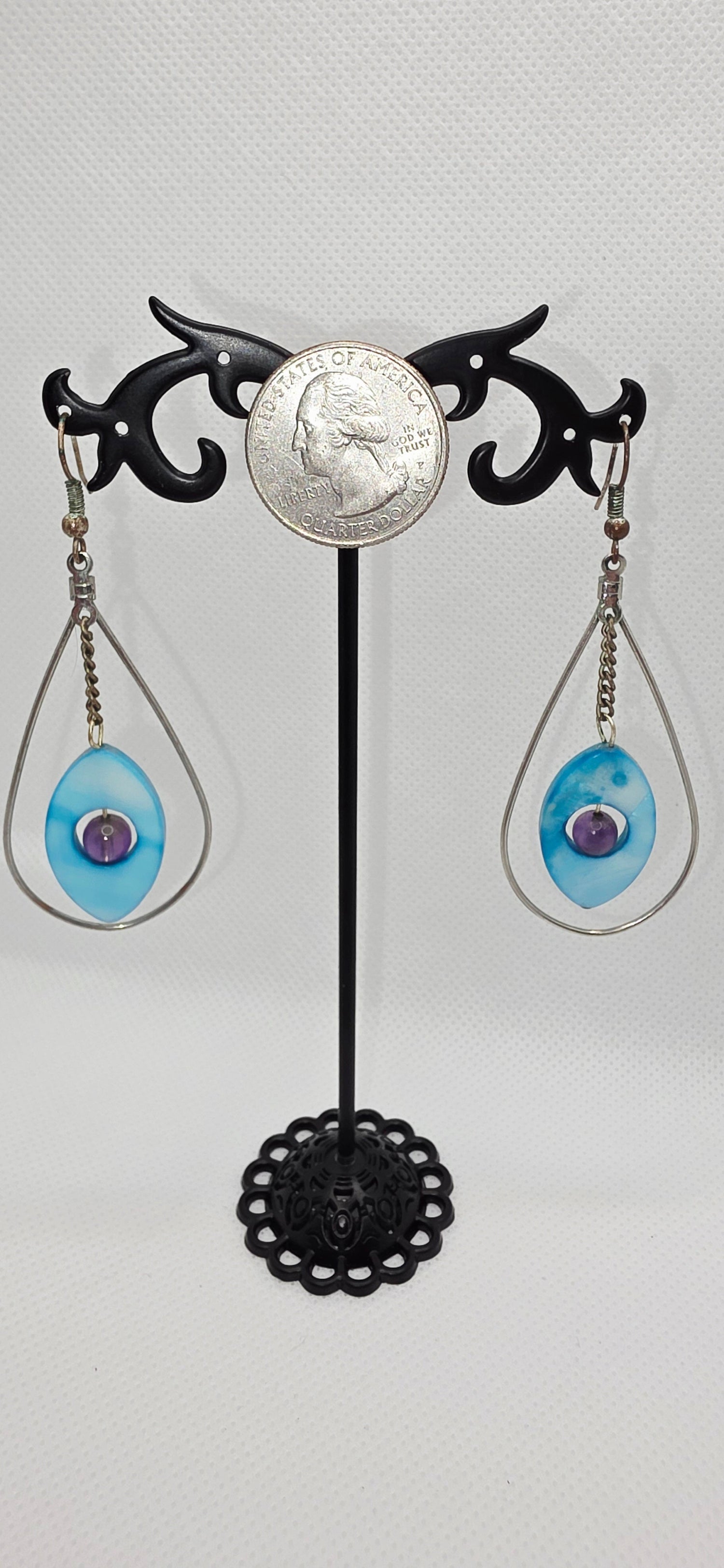 Two-Tone Amethyst Stone and Shell Earrings