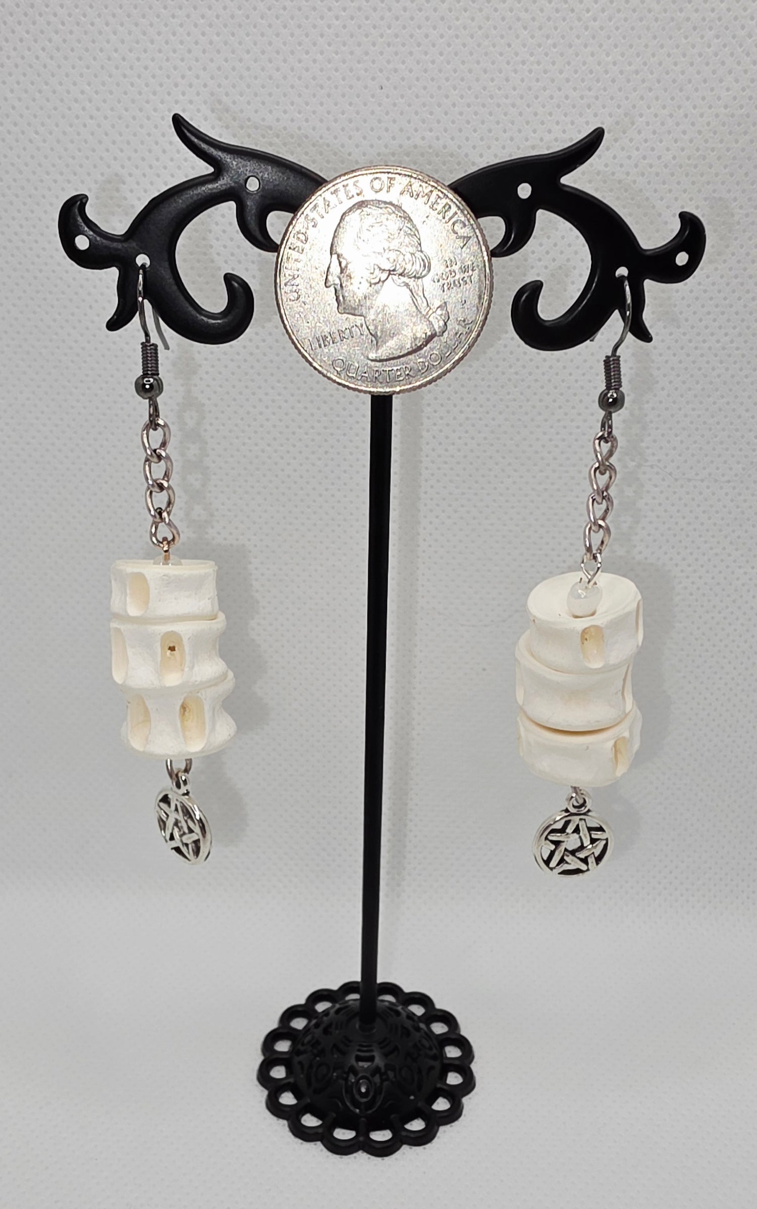 Mystical Fish Bone &amp; Silver Pentagram Earrings