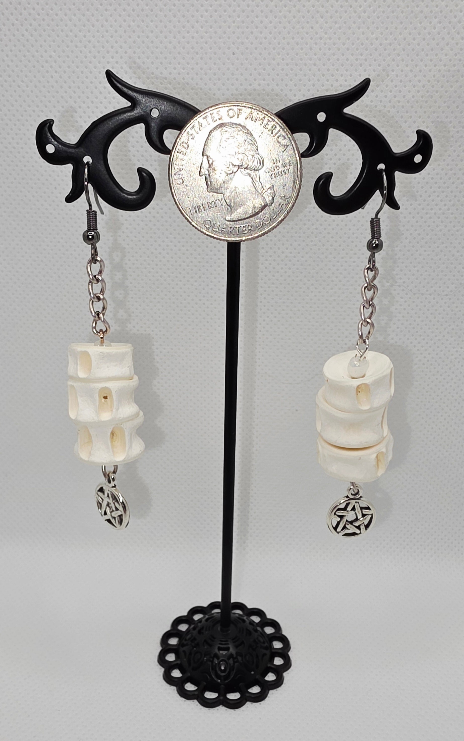 Mystical Fish Bone &amp; Silver Pentagram Earrings