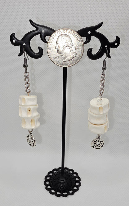 Mystical Fish Bone &amp; Silver Pentagram Earrings