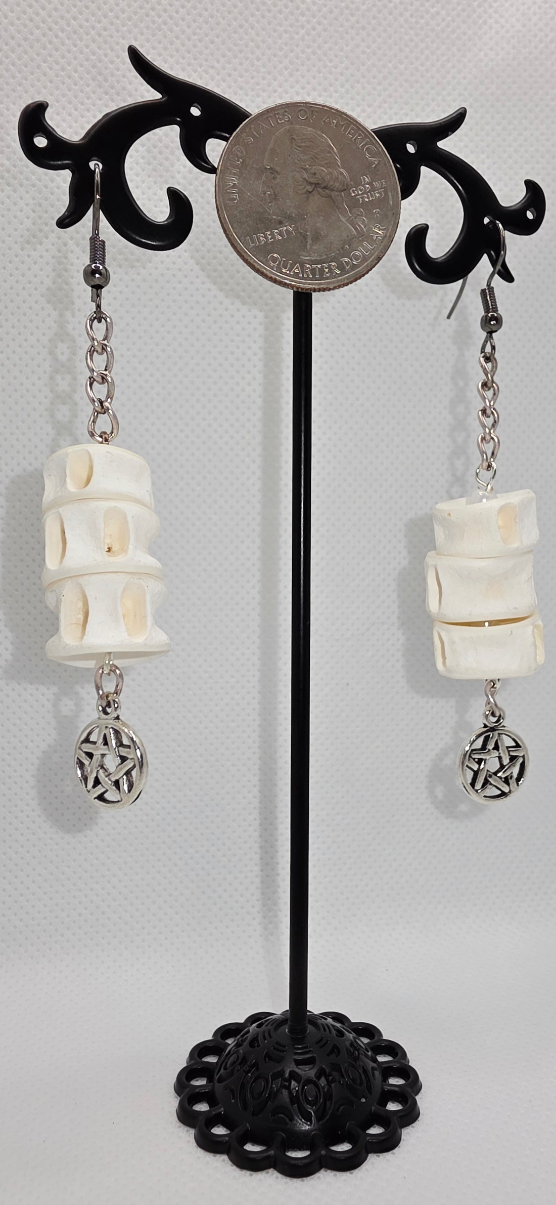 Mystical Fish Bone &amp; Silver Pentagram Earrings