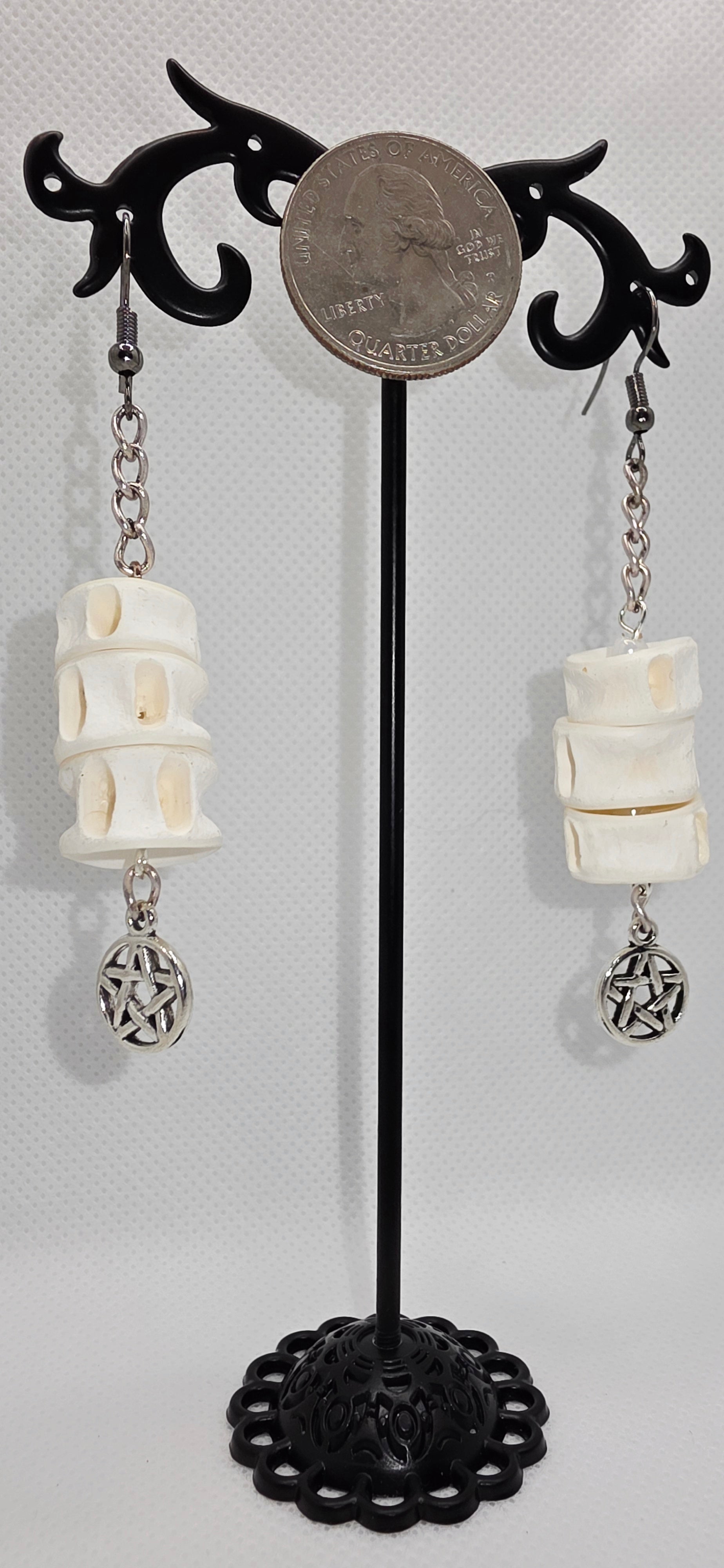 Mystical Fish Bone &amp; Silver Pentagram Earrings