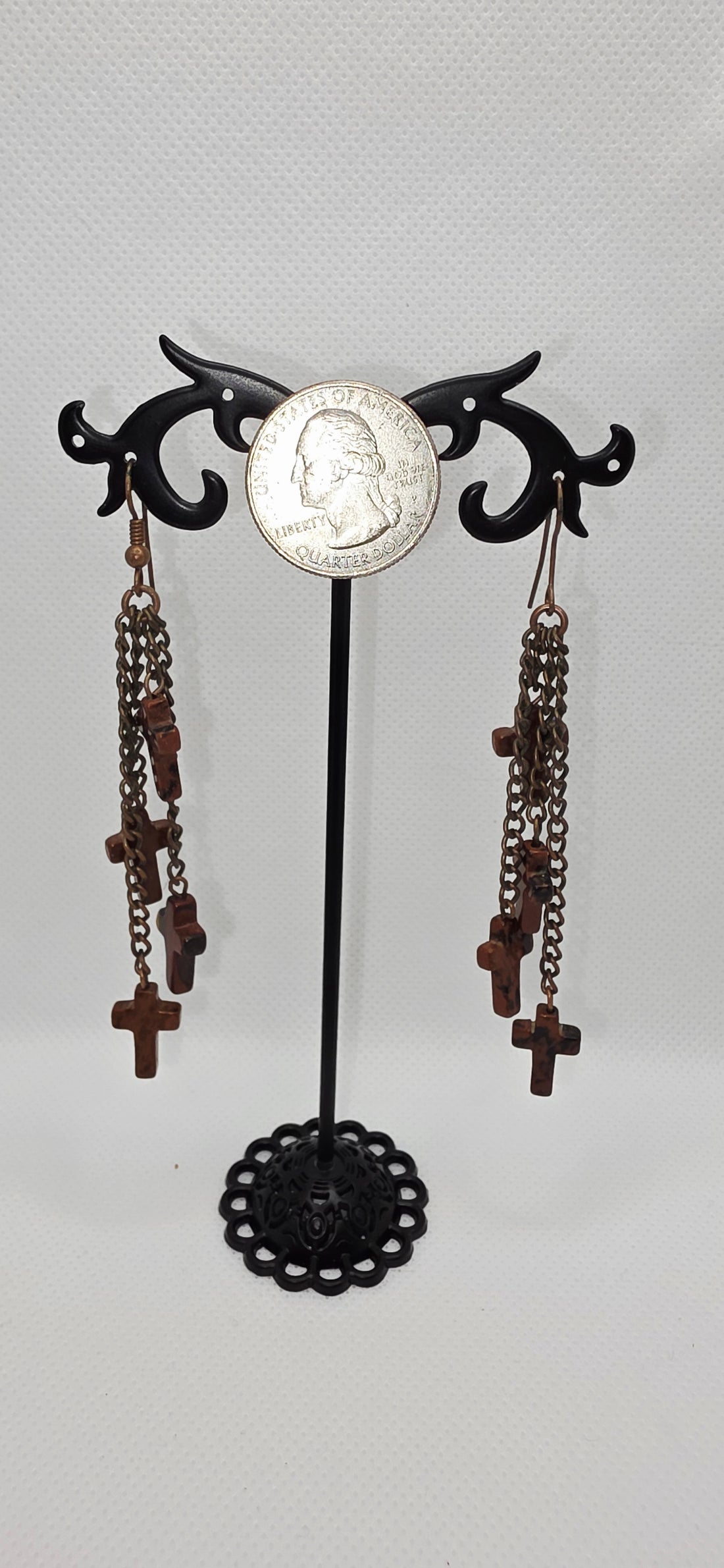 Bronze Chain Tassels with Red Jasper Crosses