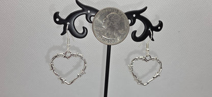 Small Silver Barbed Wire Heart Earrings