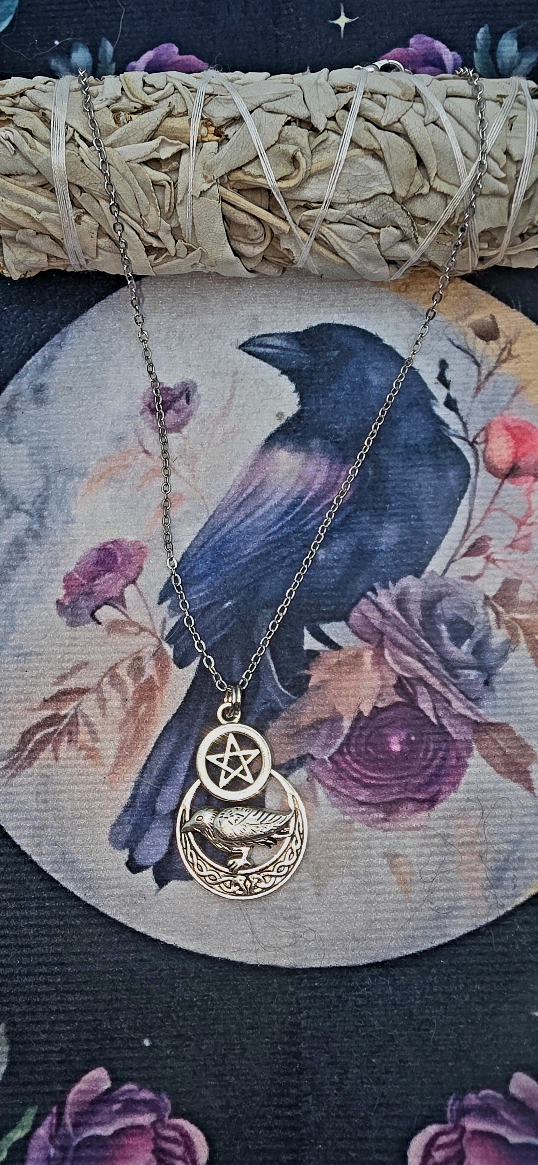 Mystical Silver Pentagram &amp; Raven Jewelry