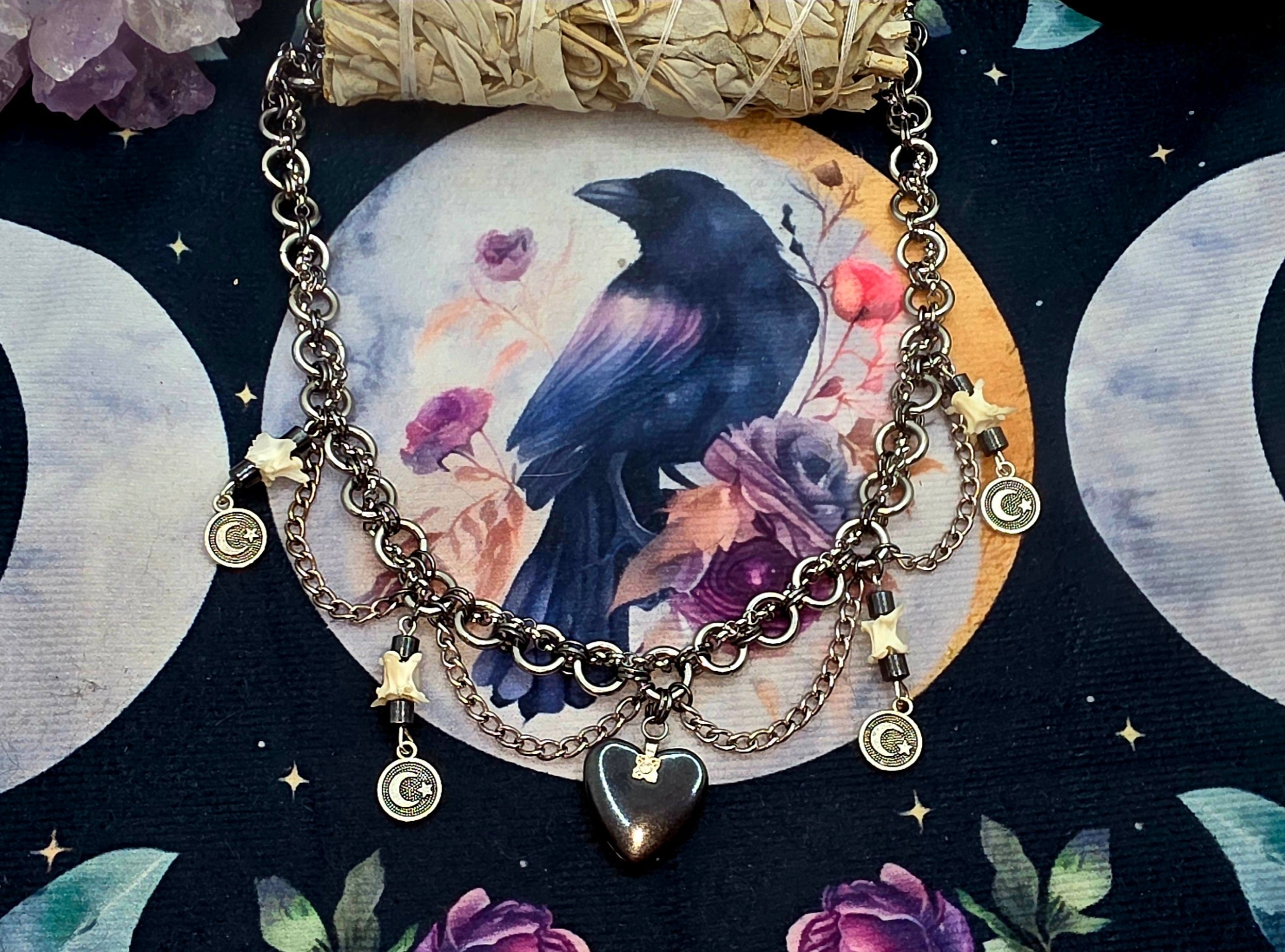 Mystic Heart and Moon Gunmetal Jewelry Set