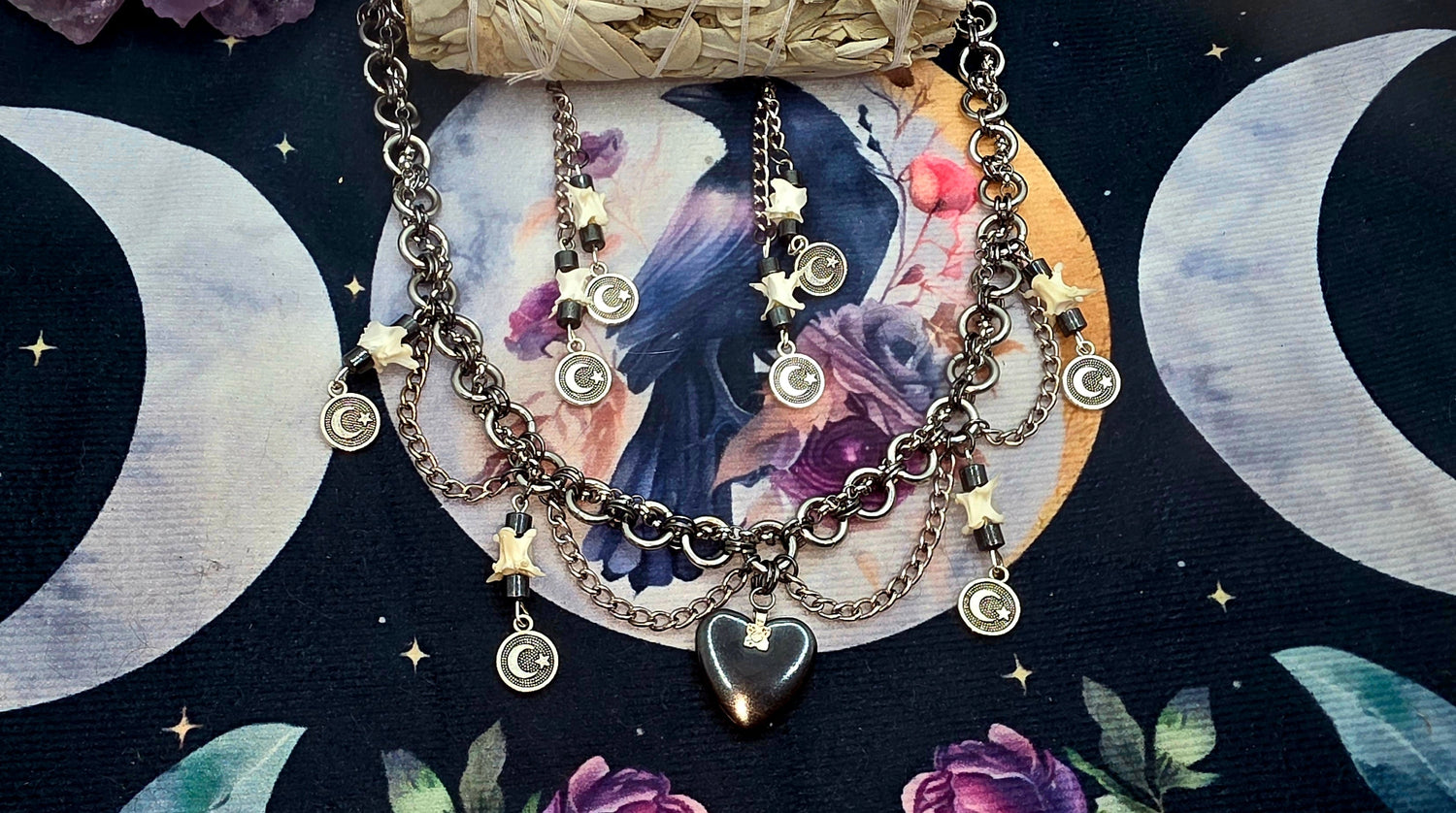 Mystic Heart and Moon Gunmetal Jewelry Set