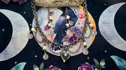 Mystic Heart and Moon Gunmetal Jewelry Set