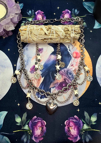 Mystic Heart and Moon Gunmetal Jewelry Set