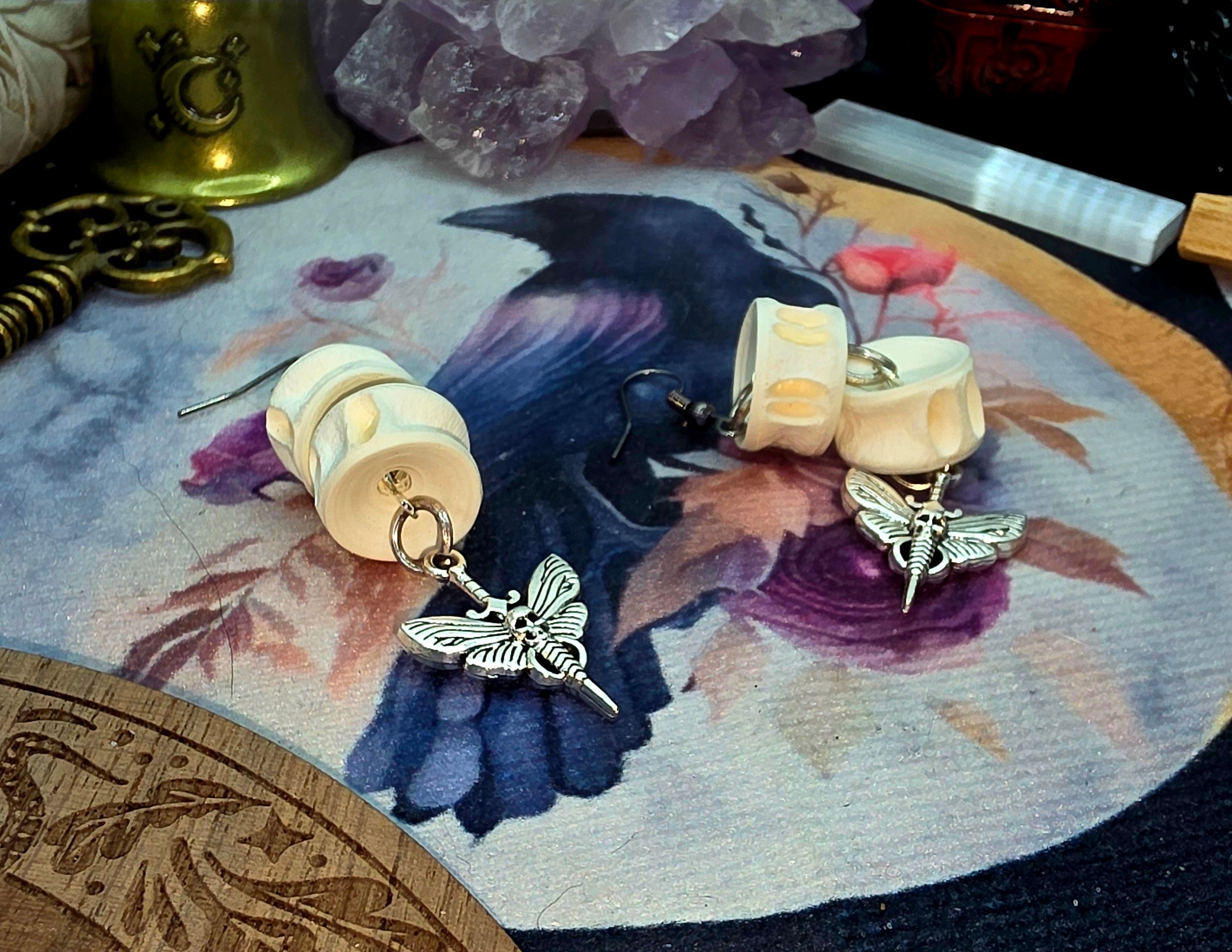 Death Head Moth Fish Bone Earrings