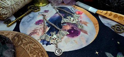 Mystical Silver Bat Earrings with Chain