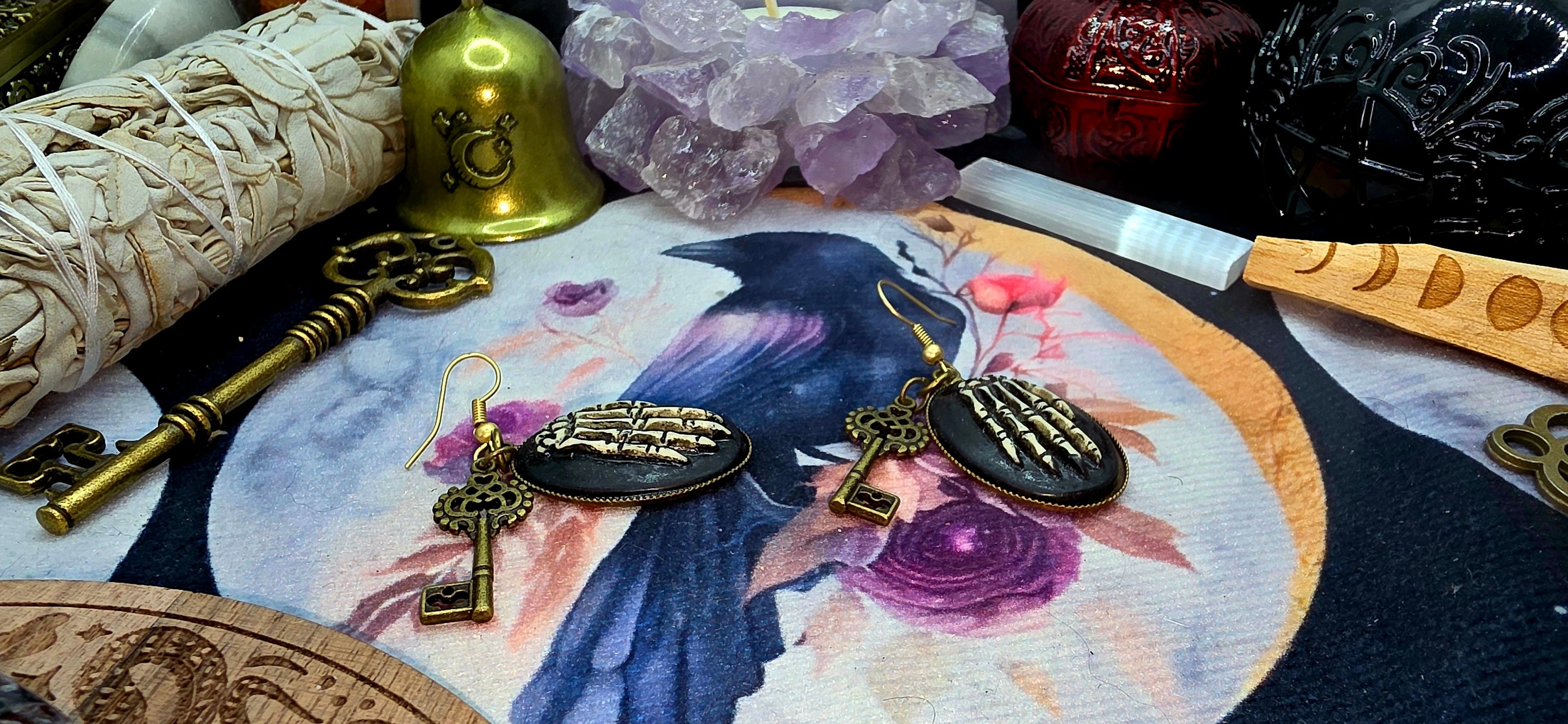 Gothic Skeleton Hand Cameo Earrings