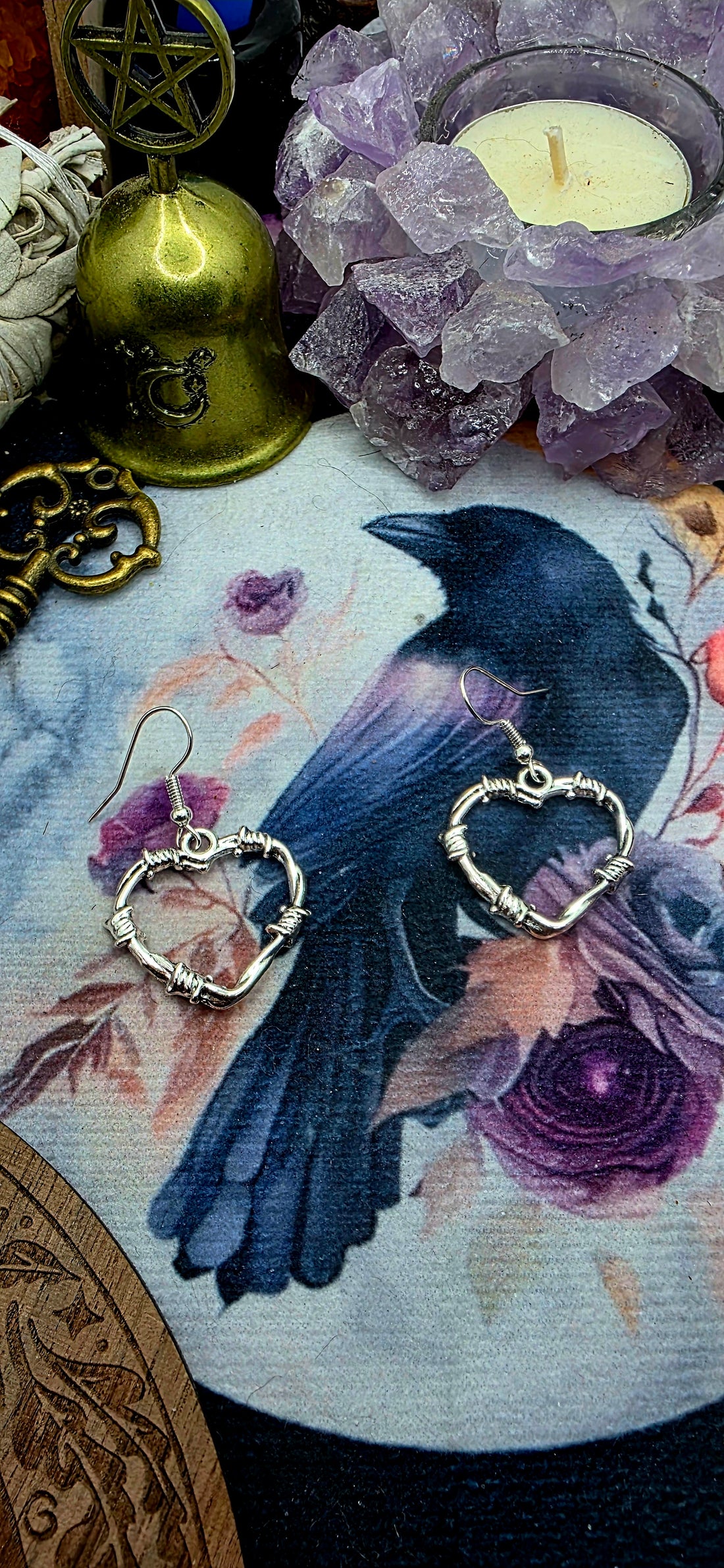 Small Silver Barbed Wire Heart Earrings