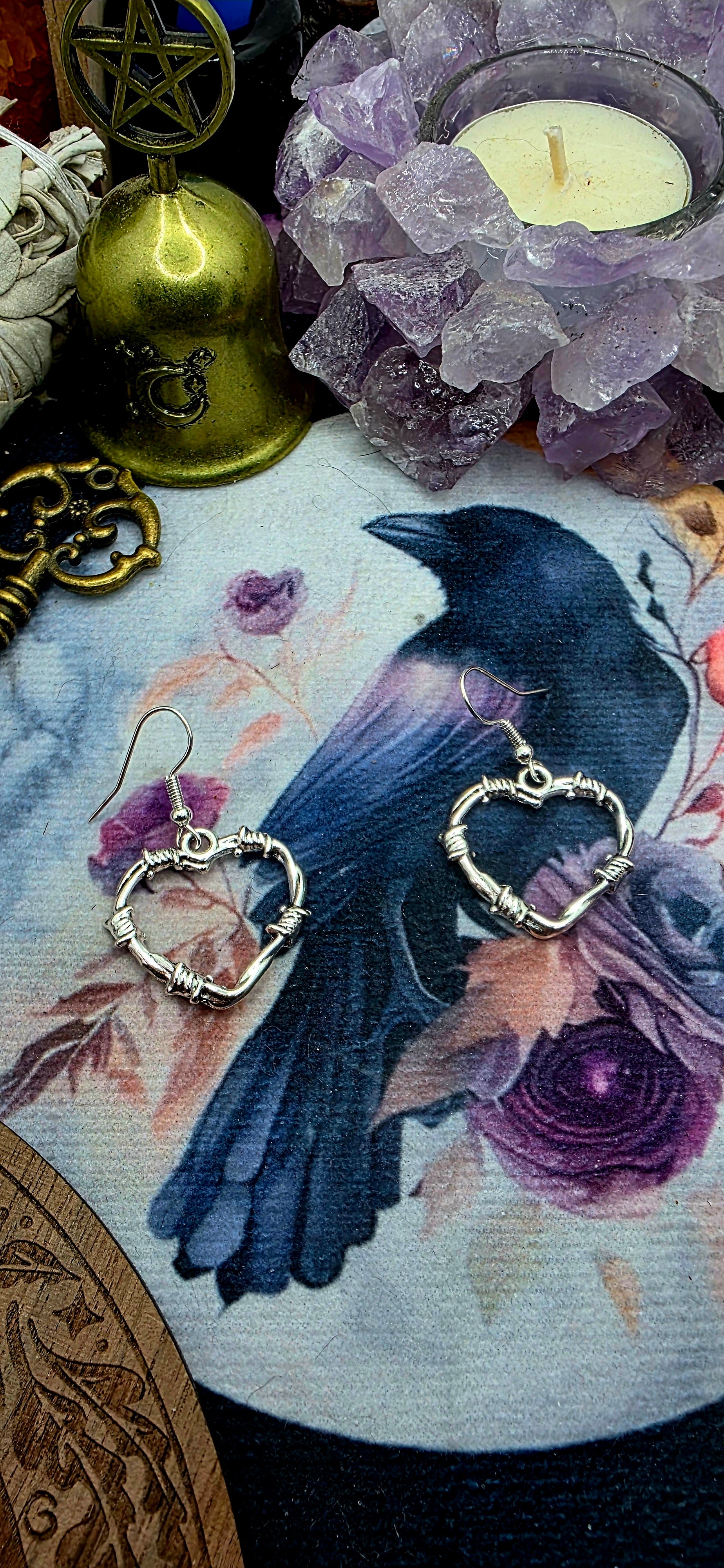 Small Silver Barbed Wire Heart Earrings