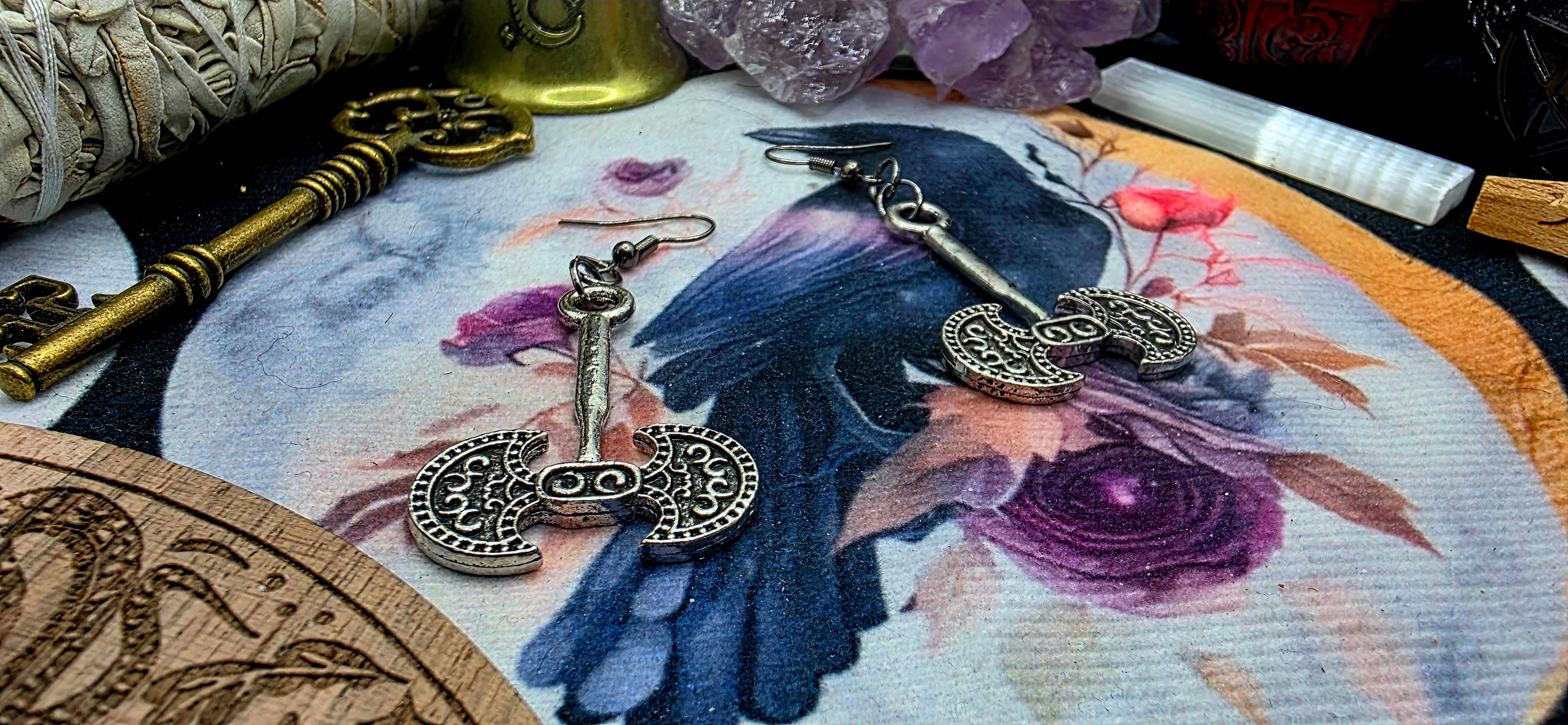 Dark Silver Battle Axe Earrings
