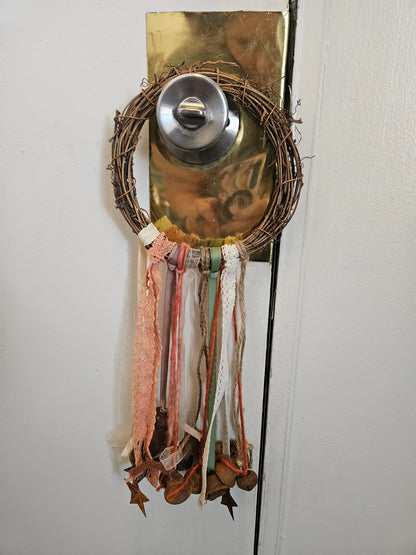 Witch Bells – Rustic Twig Wreath Charm with Ribbons &amp; Primitive Stars  Protection Decor  Door Hanger  Pagan Home Blessing