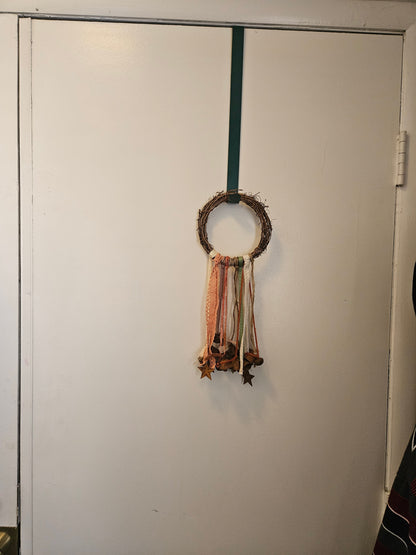 Witch Bells – Rustic Twig Wreath Charm with Ribbons &amp; Primitive Stars  Protection Decor  Door Hanger  Pagan Home Blessing