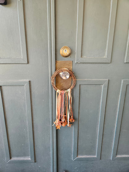 Witch Bells – Rustic Twig Wreath Charm with Ribbons &amp; Primitive Stars  Protection Decor  Door Hanger  Pagan Home Blessing
