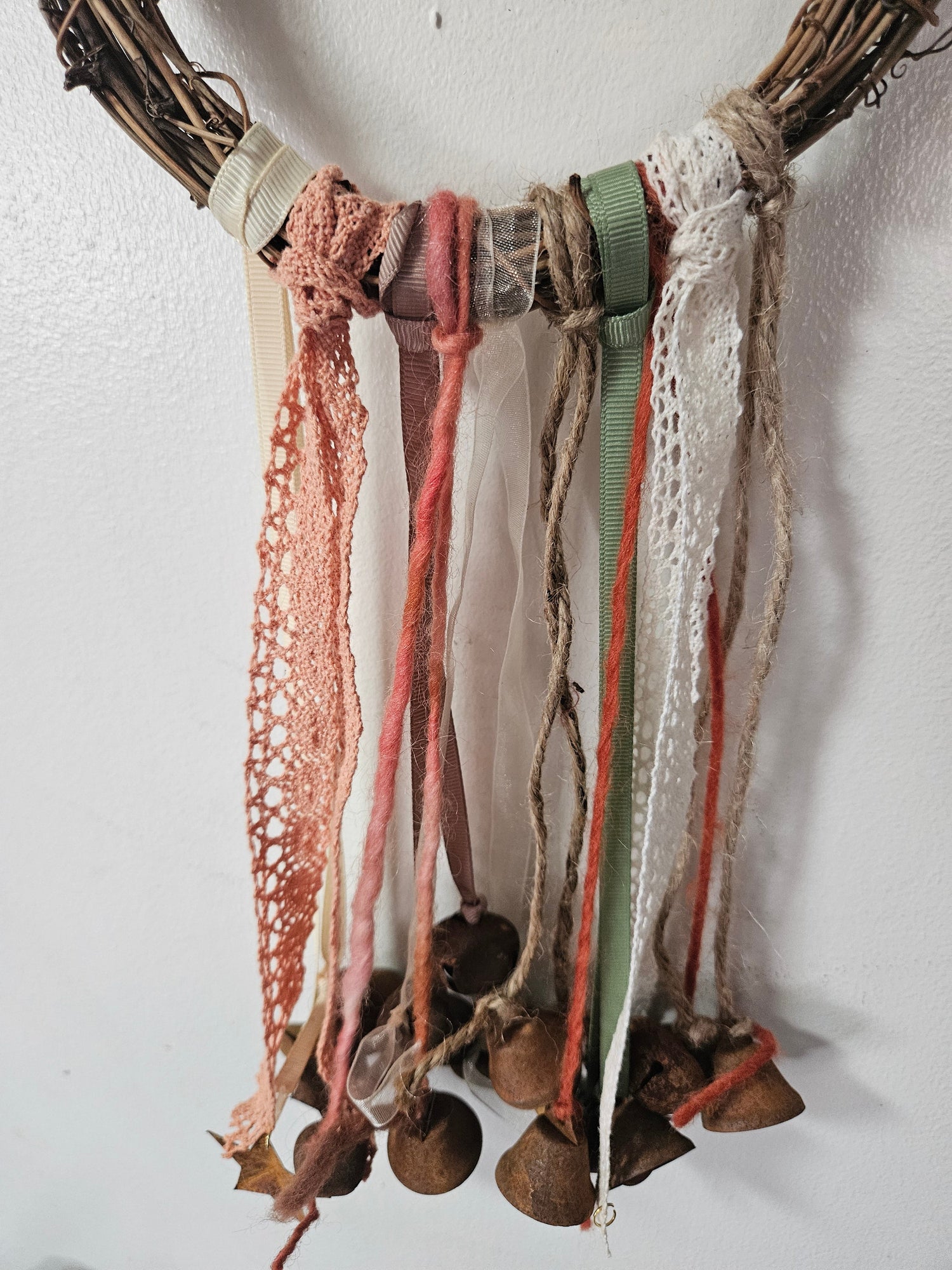 Witch Bells – Rustic Twig Wreath Charm with Ribbons &amp; Primitive Stars  Protection Decor  Door Hanger  Pagan Home Blessing