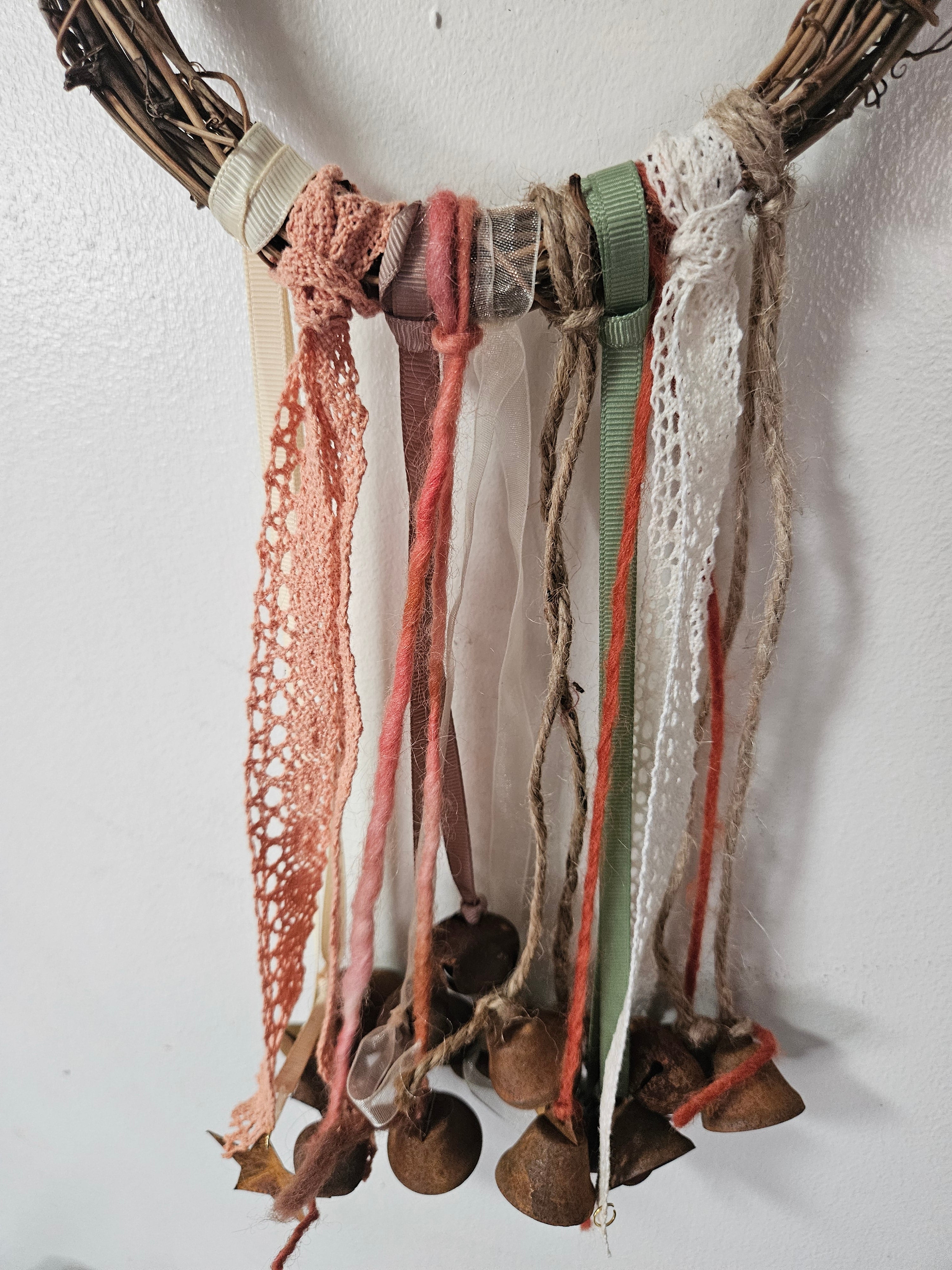 Witch Bells – Rustic Twig Wreath Charm with Ribbons &amp; Primitive Stars  Protection Decor  Door Hanger  Pagan Home Blessing