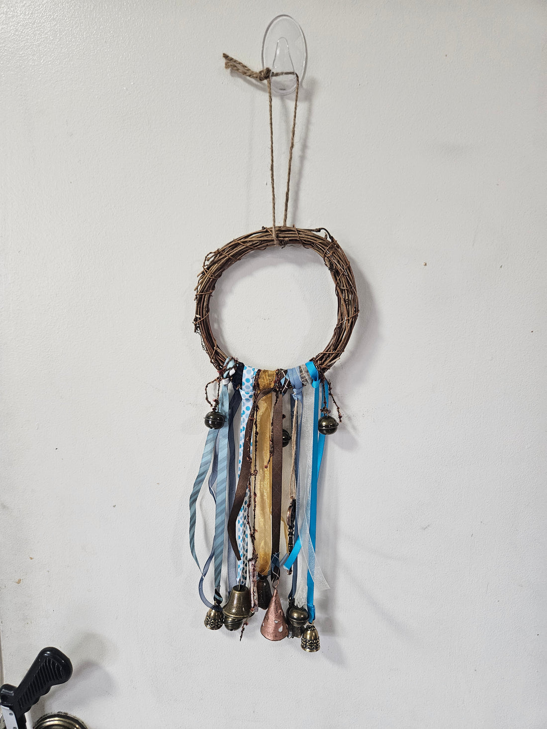 Witch Bells with Vintage Key Rustic Charms  Protection Wreath  Boho Pagan Decor
