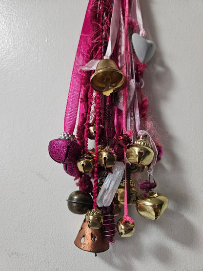 Pink Witch Bells • Protection Charm • Door Hanger • Home Blessing Decor • Handmade Boho Witchcraft Ornament • Good Energy House Gift